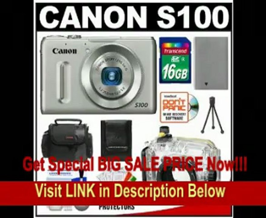 SPECIAL DISCOUNT Canon PowerShot S100 12.1 MP Digital Camera (Silver) with 16GB Card + Battery + Case + Underwater Housing + Cleaning & Accessory Kit
