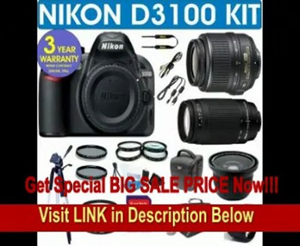 BEST PRICE Nikon D3100 Digital Camera + Nikon 18-55 VR Zoom Lens + Nikon 70-300 Telephoto Zoom Lens + .40x Super Wide Angle Fisheye Lens + 2x Telephoto Lens + 4 Piece Macro Kit + 16GB Memory Card + 3 Year Celltime Warranty