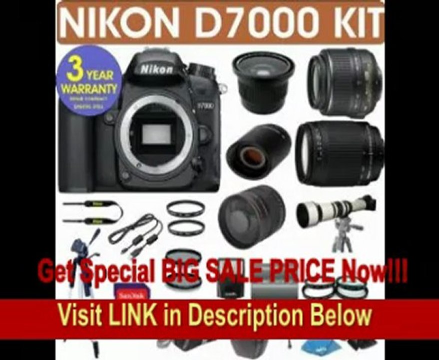 BEST PRICE REFURBISHED Nikon D7000 Digital Camera + Nikon 18-55mm VR Lens + Nikon 70-300mm Lens + .40x Wide Angle Fisheye Lens + 800mm Mirror Lens + 2x T-Mount Telephoto Lens + 650-1300mm Zoom Lens+ 3 Year Celltime