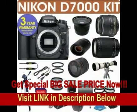 BEST PRICE REFURBISHED Nikon D7000 Digital Camera + Nikon 18-55mm VR Lens + Nikon 70-300mm Lens + .40x Wide Angle Fisheye Lens + 800mm Mirror Lens + 2x T-Mount Telephoto Lens + 650-1300mm Zoom Lens+ 3 Year Celltime
