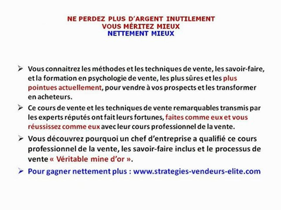 COURS DE VENTE ET PSYCHOLOGIE