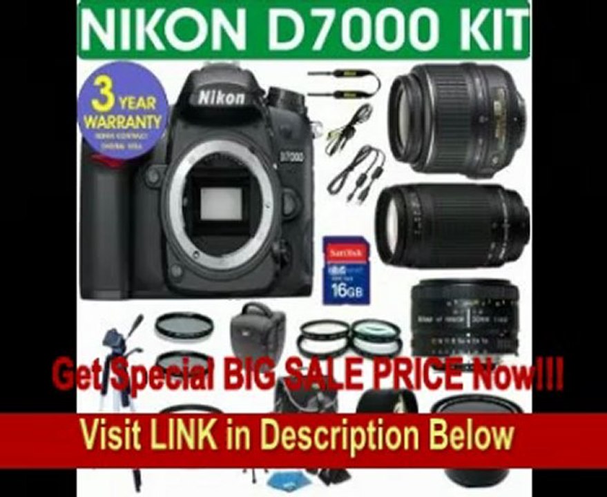 SPECIAL DISCOUNT Nikon D7000 Digital Camera + Nikon 18-55 VR Zoom Lens + Nikon 70-300 Telephoto Zoom Lens + Nikon 50mm Lens + .40x Super Wide Angle Fishe Fisheye Lens + 2x Telephoto Lens + 4 Piece Macro Kit + 16GB Memory Card + 3 Year Celltime Warranty
