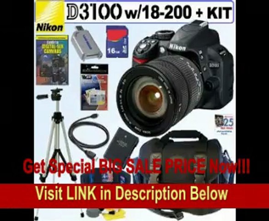 BEST  PRICE Nikon D3100 14.2MP Digital SLR Camera with Sigma AF 18-200mm f/3.5-6.3 DC HSM OS (Optical Stabilizer) Zoom Lens + EN-EL14 Battery + 16GB Deluxe Accessory KitBuy new:$1,149.99In Stock(1)