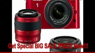 BEST PRICE Nikon 1 J1 Digital Camera Body with 10-30mm & 30-110mm VR Lens (Red) with 10mm f/2.8 Nikkor Lens & Cameta Cleaning Kit