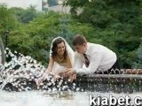 Happy young bride and groom dancing - 3d wedding