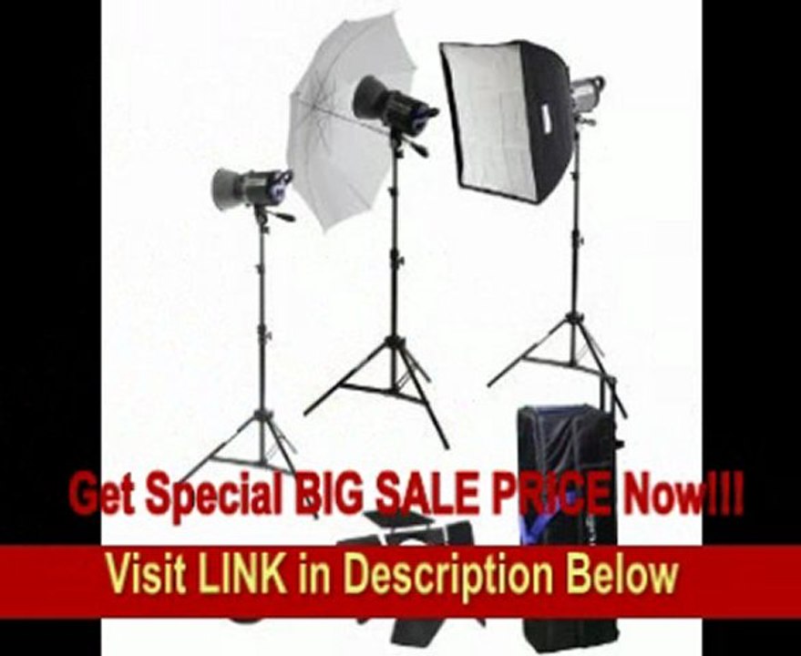 SPECIAL DISCOUNT Interfit INT468 Stellar XD 600 Watt/ Second 3 Head kit with Umbrella, Softbox and Barn Door Kit