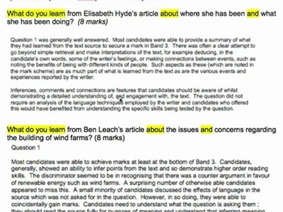 GCSE English Language: Examiner's Comments - Question 1 (AQA English Revision)