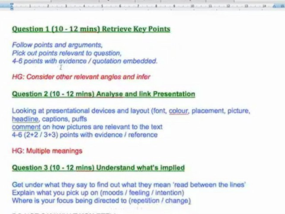 GCSE English Language: Last Minute Notes - Reading Section, Part A (AQA Exam Revision)