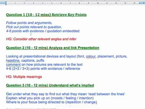 GCSE English Language: Last Minute Notes - Reading Section, Part A (AQA Exam Revision)