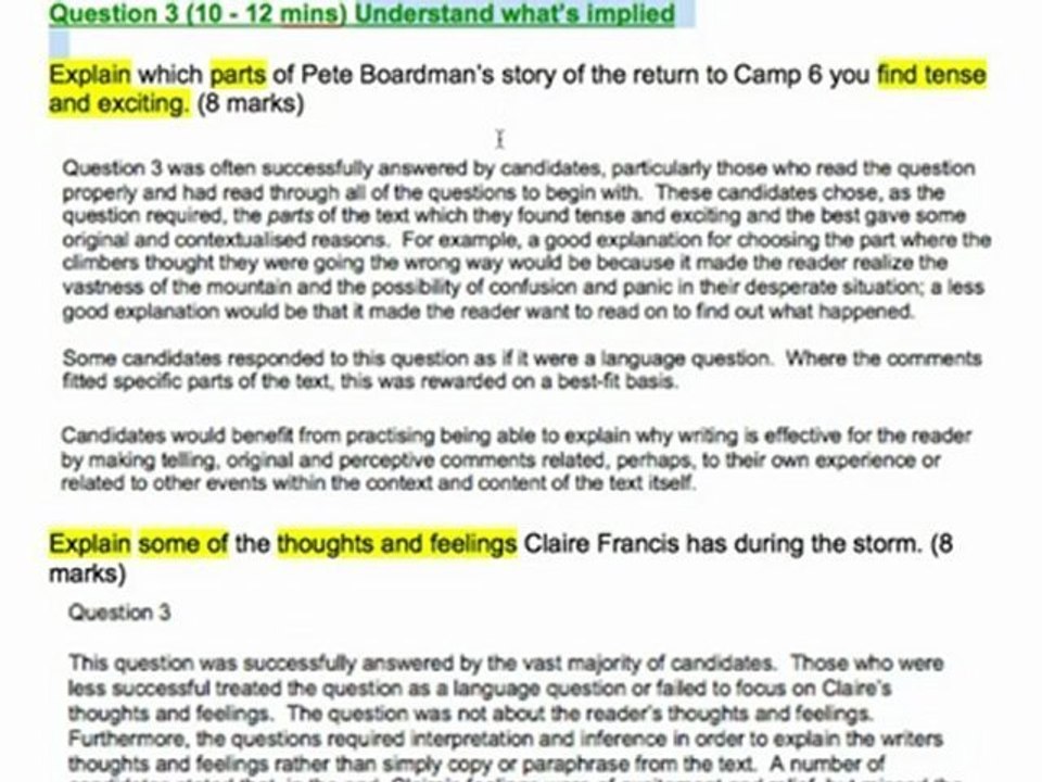 GCSE English Language: Examiner's Comments - Question 3 - Unit 1 (AQA English Revision)