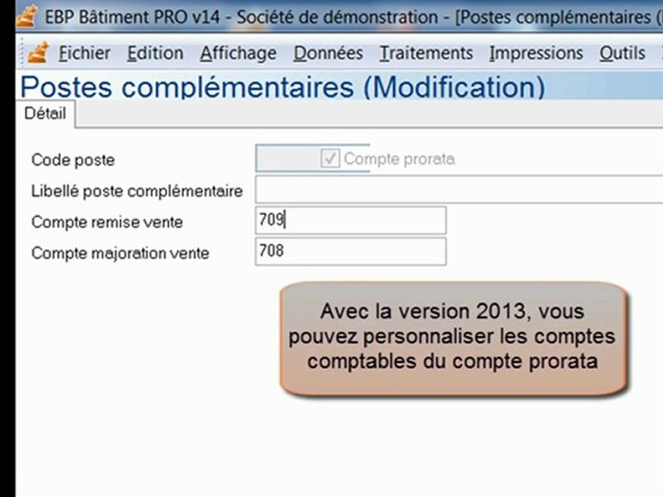 EBP Gamme Bâtiment  Ajout de comptes comptables personnalisables dans le compte prorata