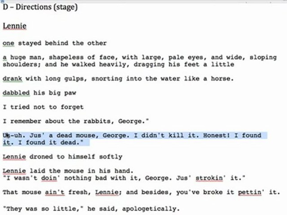 Of Mice and Men - Lennie, Key Quotes - Section 1 - 1-2