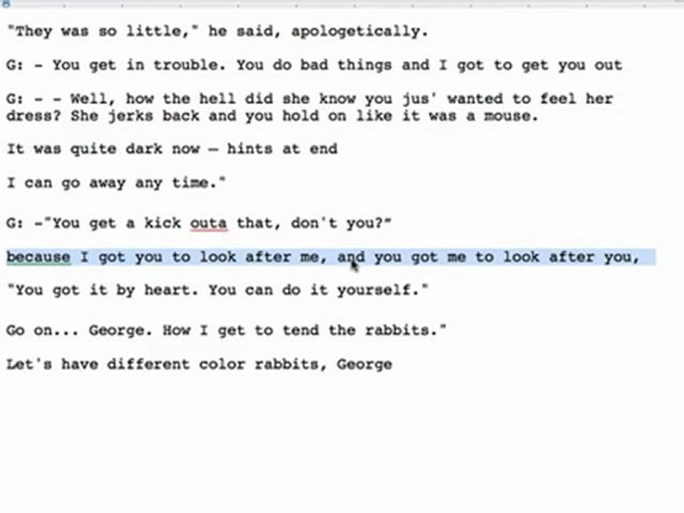 Of Mice and Men - Lennie, Key Quotes - Section 1 - 2-2