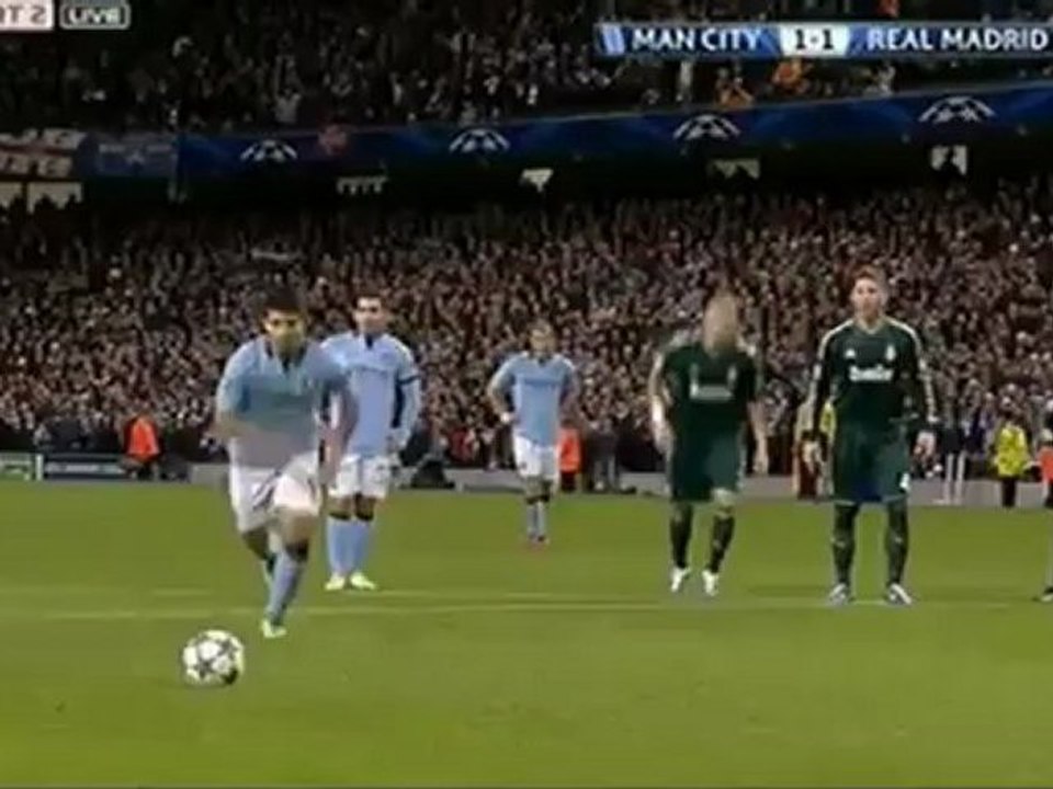 أجويرو يسجل هدف التعادل للسيتى أمام ريال مدريد