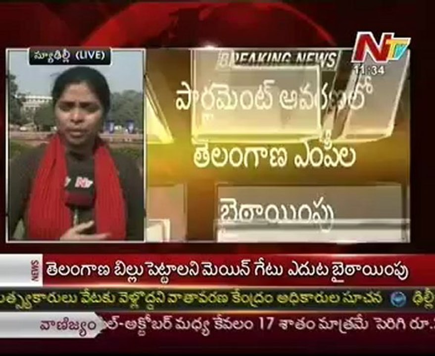 Telangana MPs protests outside parliament