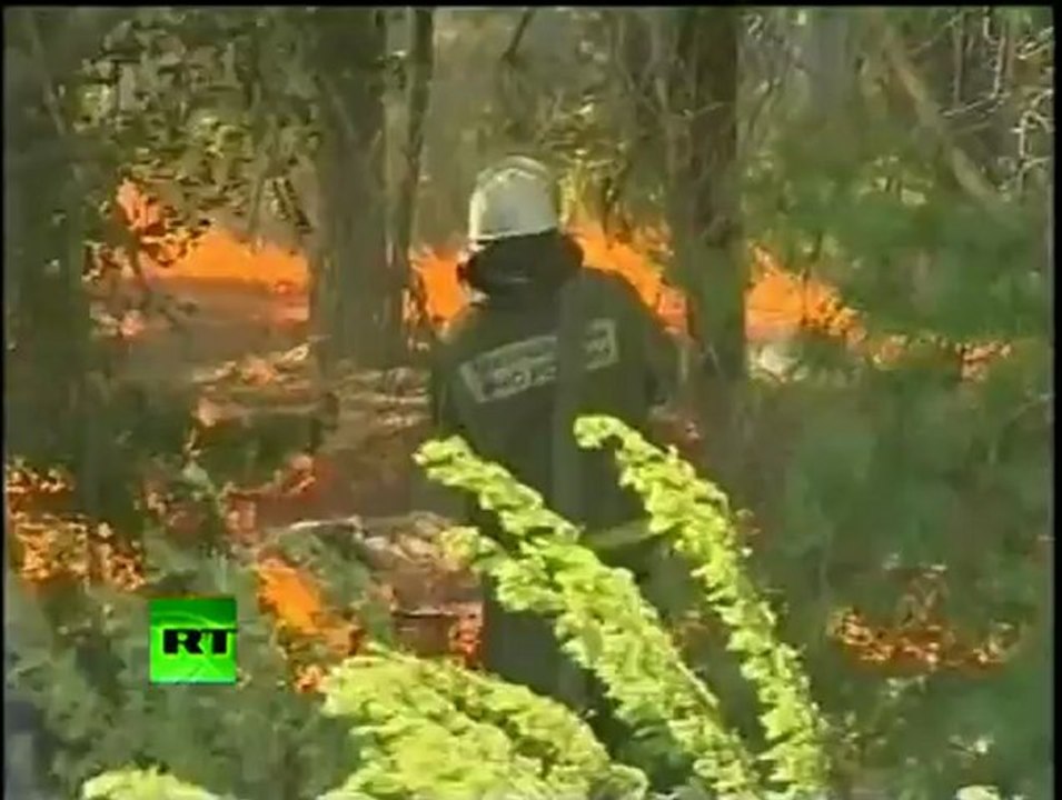 Video of firefighters battling wildfires across Russia