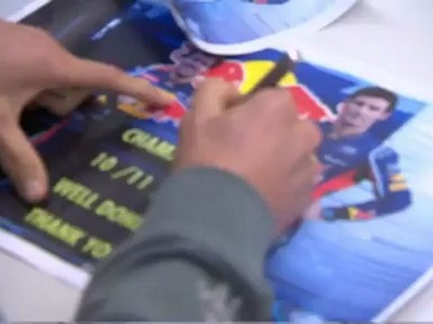 F1 2012 - Red Bull Racing - Vettel and Webber celebrate at the team's base in Milton Keynes
