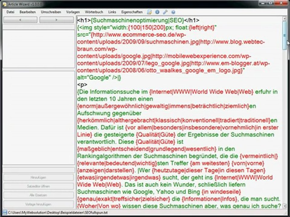 Article Wizard - SEO Deutsch -Article Spinner für Profis