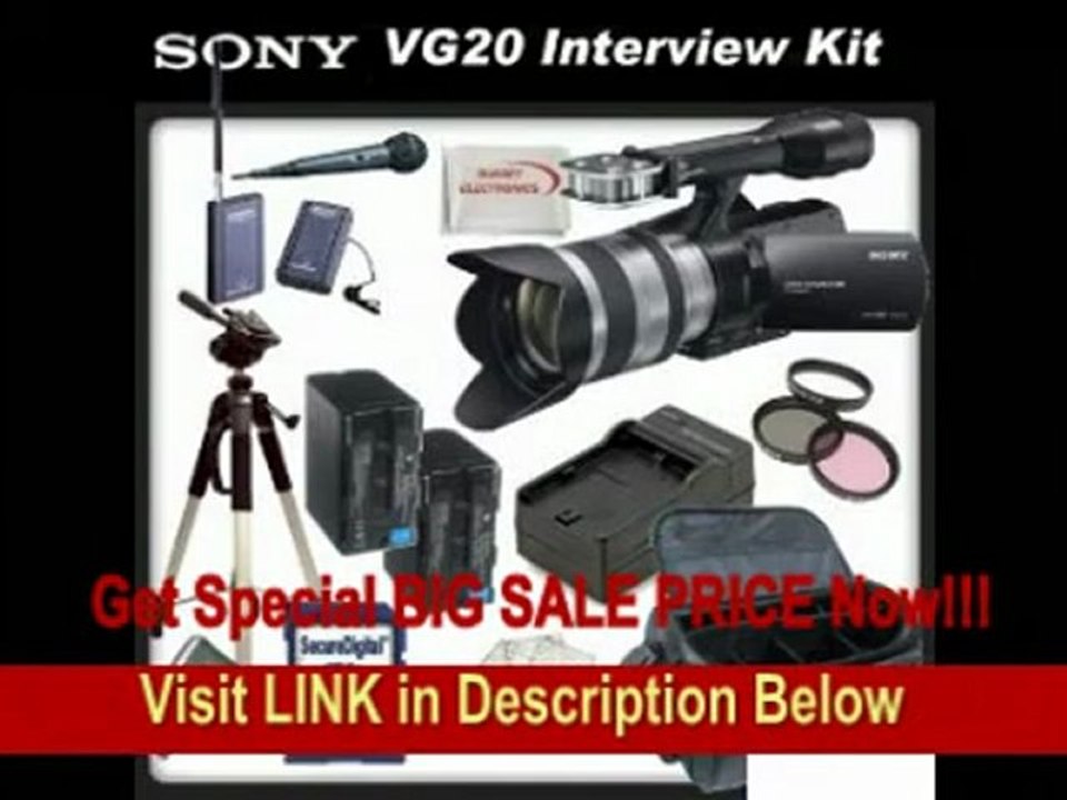 [SPECIAL DISCOUNT] Sony NEX-VG20H Interchangeable Lens HD Handycam Camcorder With Sony 18-200mm E-mount Lens + Interview Package - Includes: Wireless Lapel & Handheld Microphone Set, 3 Piece Filter Kit (UV,CPL,FLD), 32G