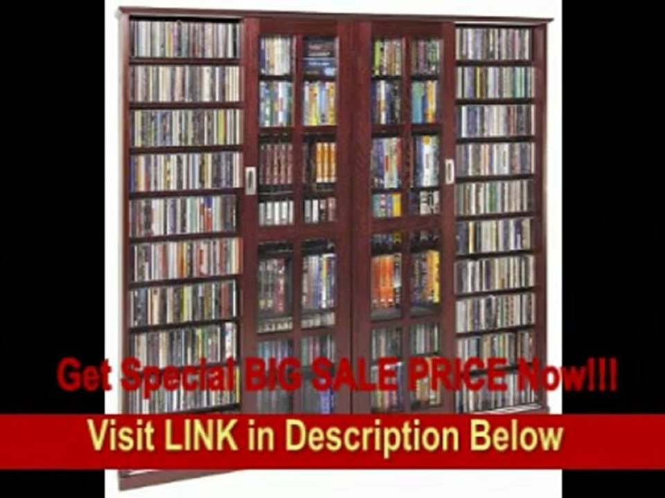 [BEST BUY] Glass 4-Door Multimedia Storage Cabinet in Dark Cherry