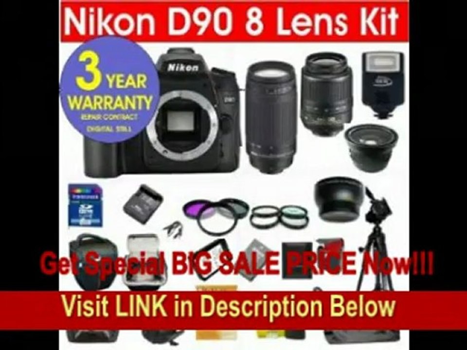 [SPECIAL DISCOUNT] Nikon D90 12.3 MP Digital SLR Camera with 8 Lens Deluxe Camera Outfit # Nikon 18-55 VR Lens # Nikon 70-300 G Lens + 42X Super Wide Angle Fisheye Lens + 2X Telephoto Lens (doubles the power of your len