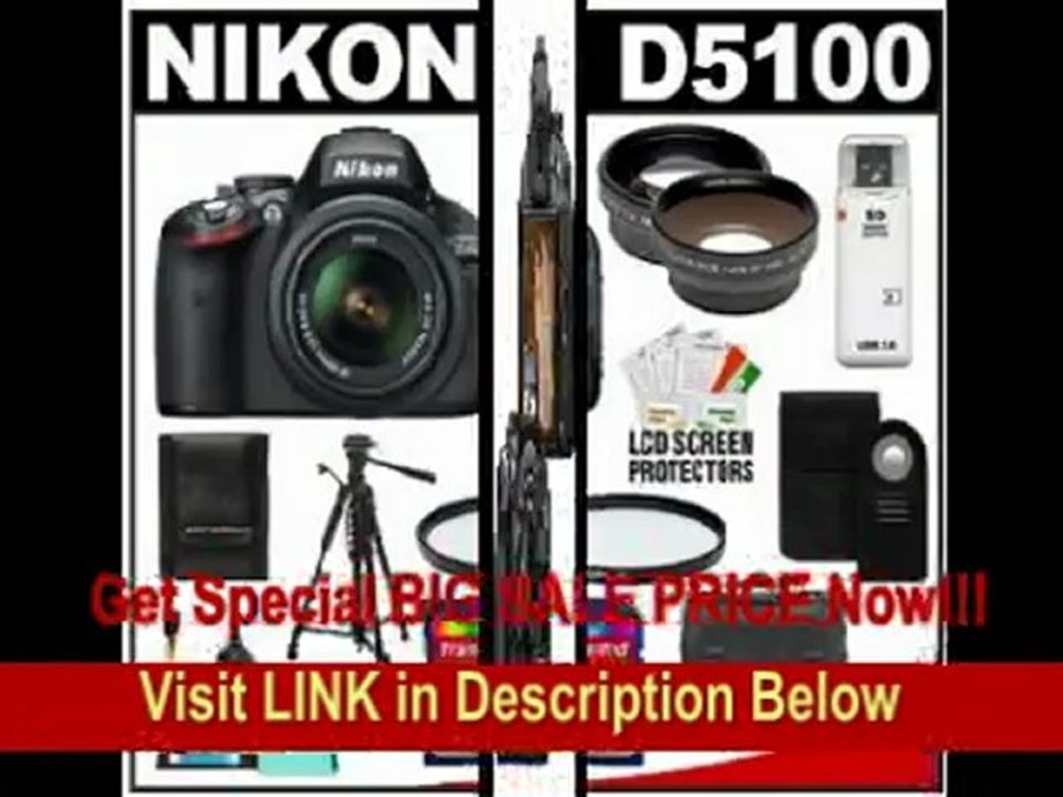 [SPECIAL DISCOUNT] Nikon D5100 Digital SLR Camera & 18-55mm G VR DX AF-S Zoom Lens with 32GB Card + .45x Wide Angle & 2.5x Telephoto Lenses + Remote + Filter + Tripod + Accessory Kit