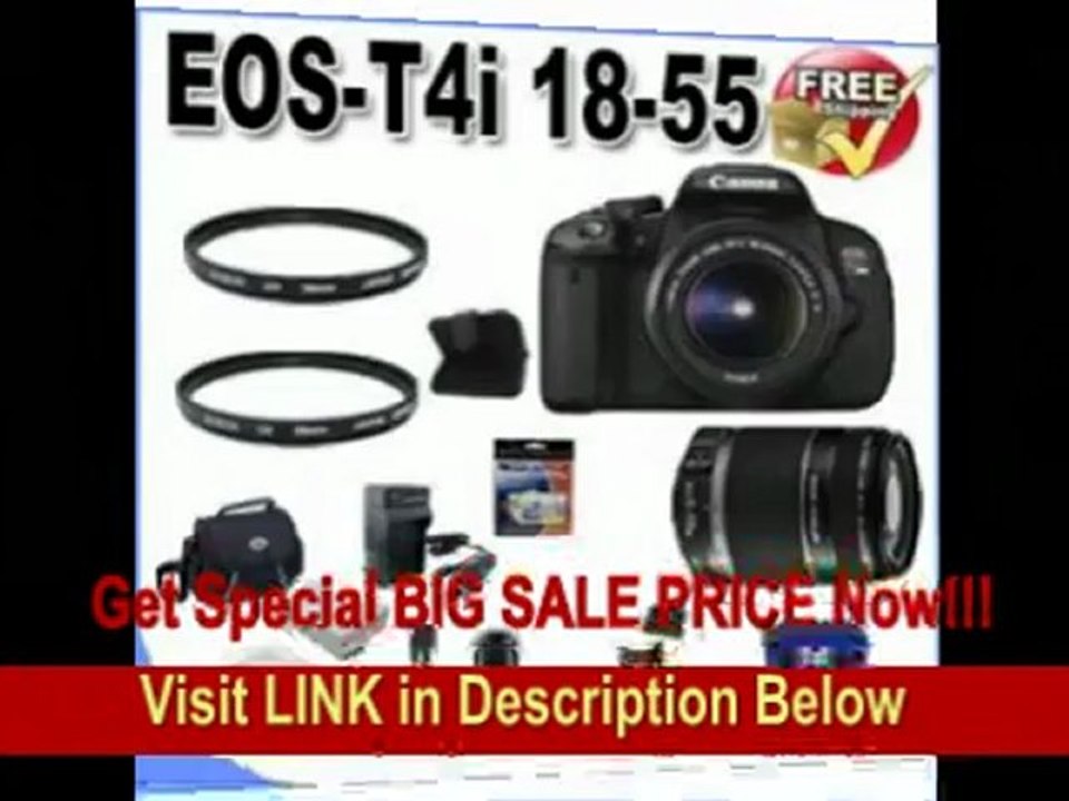 [FOR SALE] Canon EOS Rebel T4i 18 MP CMOS APS-C Digital SLR Camera with 3.0-Inch LCD and EF-S 18-55mm f/3.5-5.6 IS Lens & Canon 55-250 IS (2 Lens Kit!!!!) + 32GB Memory+ 2 Extra Batteries + Charger + 3 Piece Fil