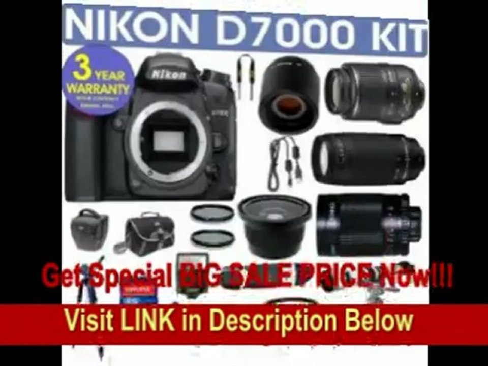 [SPECIAL DISCOUNT] REFURBISHED Nikon D7000 Digital Camera + Nikon 18-55mm VR Lens + Nikon 70-300mm Lens + .40x Wide Angle Fisheye Lens + 500mm Mirror Lens + 2x T-Mount Telephoto Lens + 650-1300mm Zoom Lens + 3 Year Cell