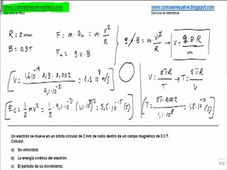 Fisica campo magnetico velocidad energia cinetica y periodo de un electron