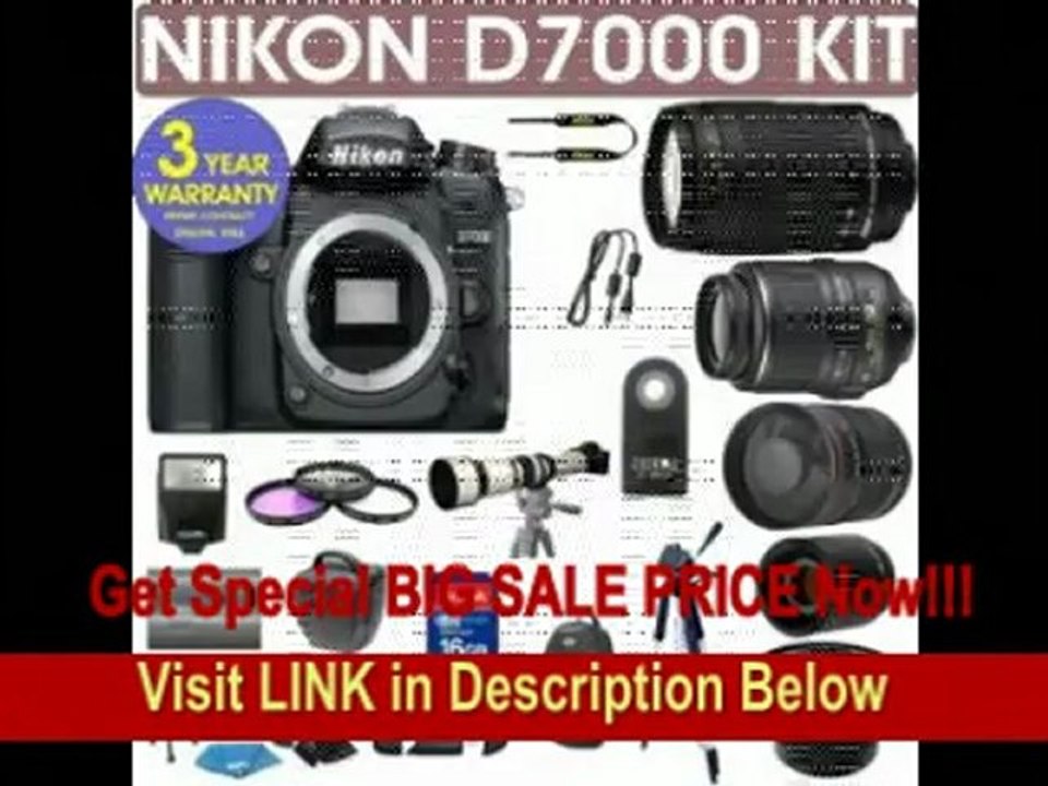 [SPECIAL DISCOUNT] REFURBISHED Nikon D7000 Digital Camera + Nikon 18-55mm VR Lens + Nikon 70-300mm Lens + .40x Wide Angle Fisheye Lens + 650-1300mm Zoom Lens + 800mm Mirror Lens + 2x T-Mount Telephoto Lens + 3 Year Cell