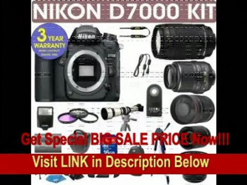 [SPECIAL DISCOUNT] REFURBISHED Nikon D7000 Digital Camera + Nikon 18-55mm VR Lens + Nikon 70-300mm Lens + .40x Wide Angle Fisheye Lens + 650-1300mm Zoom Lens + 800mm Mirror Lens + 2x T-Mount Telephoto Lens + 3 Year Cell