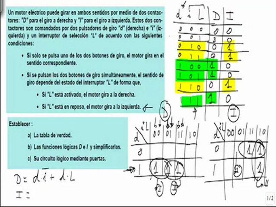 Electronica problema motor electrico tabla de verdad funciones y circuito