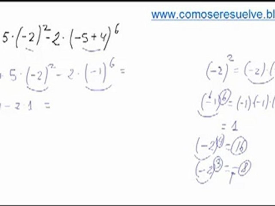 Operaciones de numeros enteros con potencias y parentesis ejercicio 4