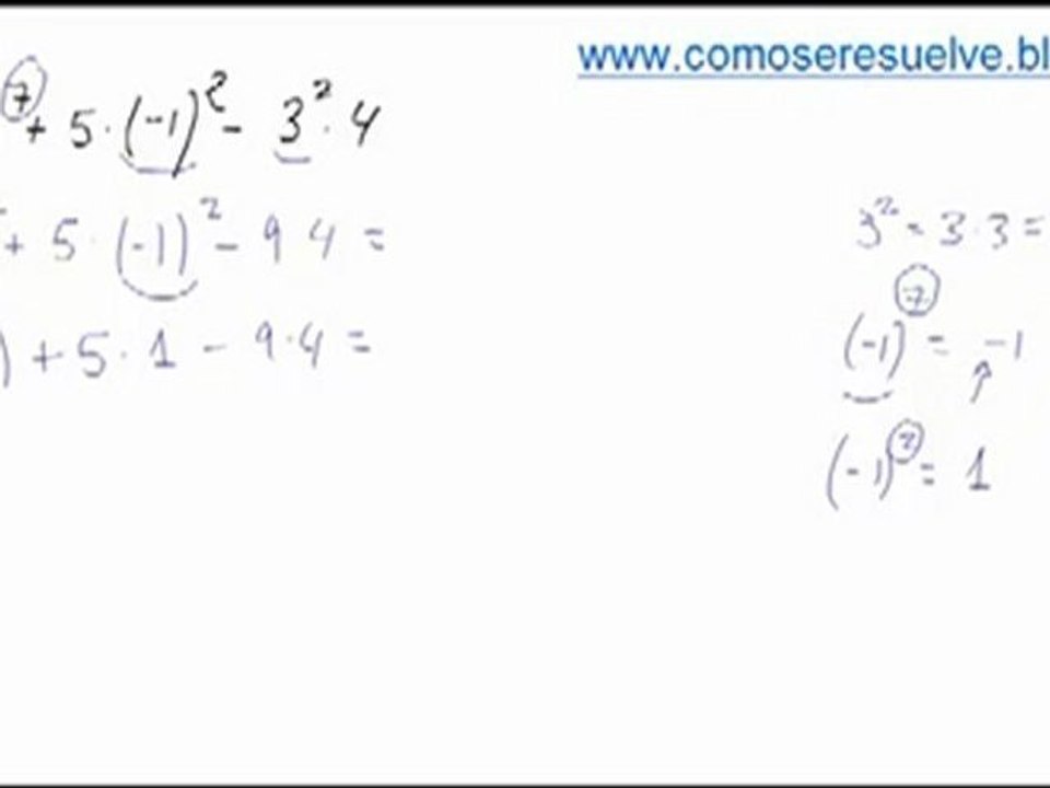 Operaciones de numeros enteros con potencias y parentesis ejercicio 2