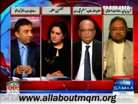 SAMAA Tonight with Jasmeen - Karachi Delimitations & MQM Reservations (3rd December 2012)