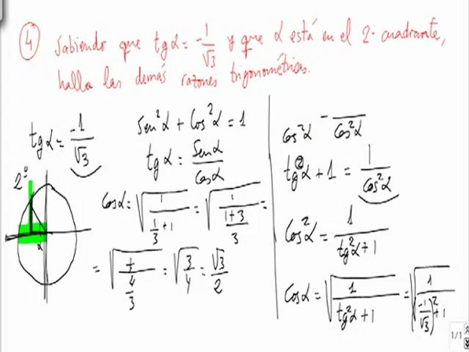 Ejercicios y problemas resueltos de razones trigonométricas problema 4
