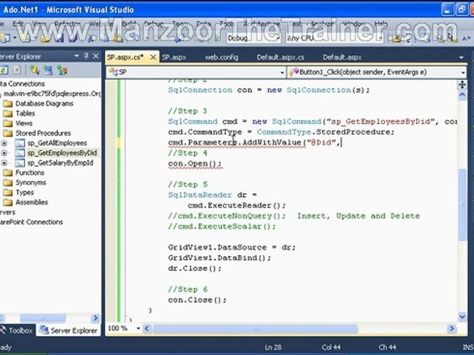 Working With Stored Procedures With Input Params In Ado.Net 7 of 14