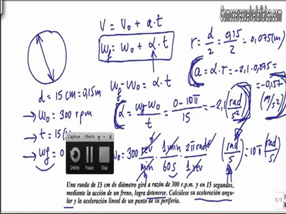Problema resuelto de cinematica (8) calcular aceleracion angular y lineal