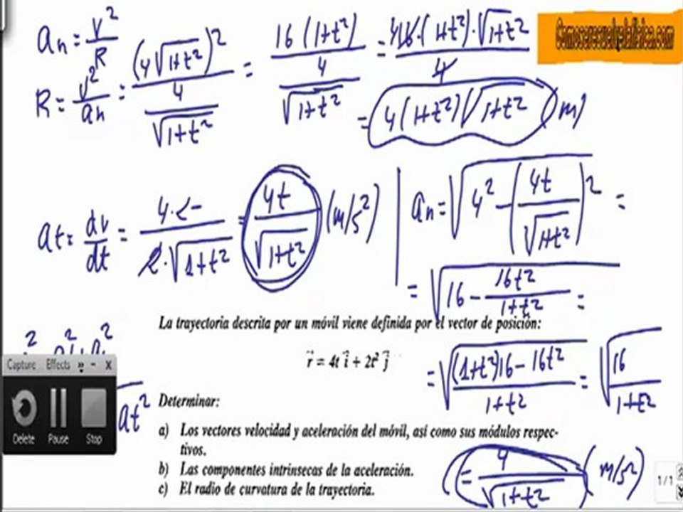 Problema resuelto de cinematica (17) calcular vector velocidad aceleracion normal y radio curvatura