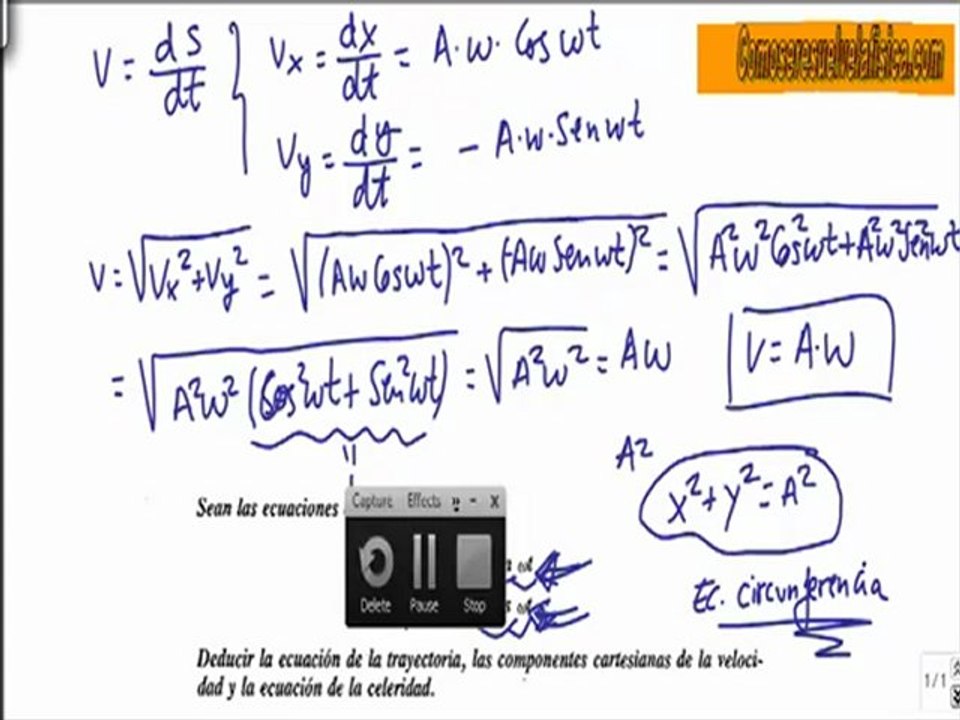 Problema resuelto de cinematica (12) calcular ecuacion de trayectoria y velocidad