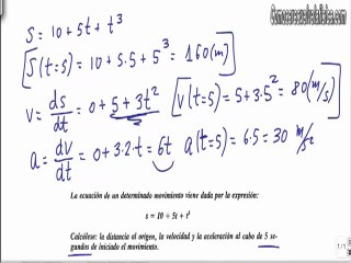Problema resuelto de cinematica (4) calcular distancia velocidad y aceleracion