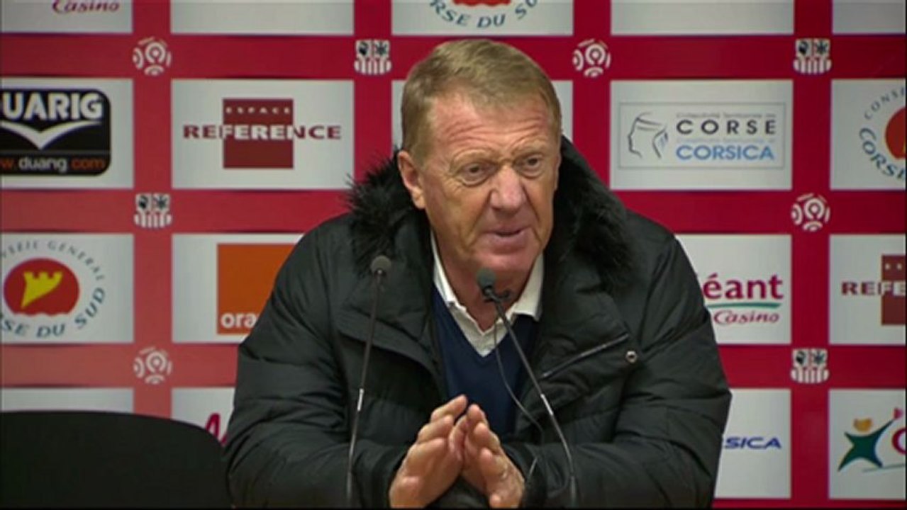 Conférence de presse AC Ajaccio - Stade de Reims : Alex  DUPONT (ACA) - Hubert FOURNIER (SdR) - saison 2012/2013