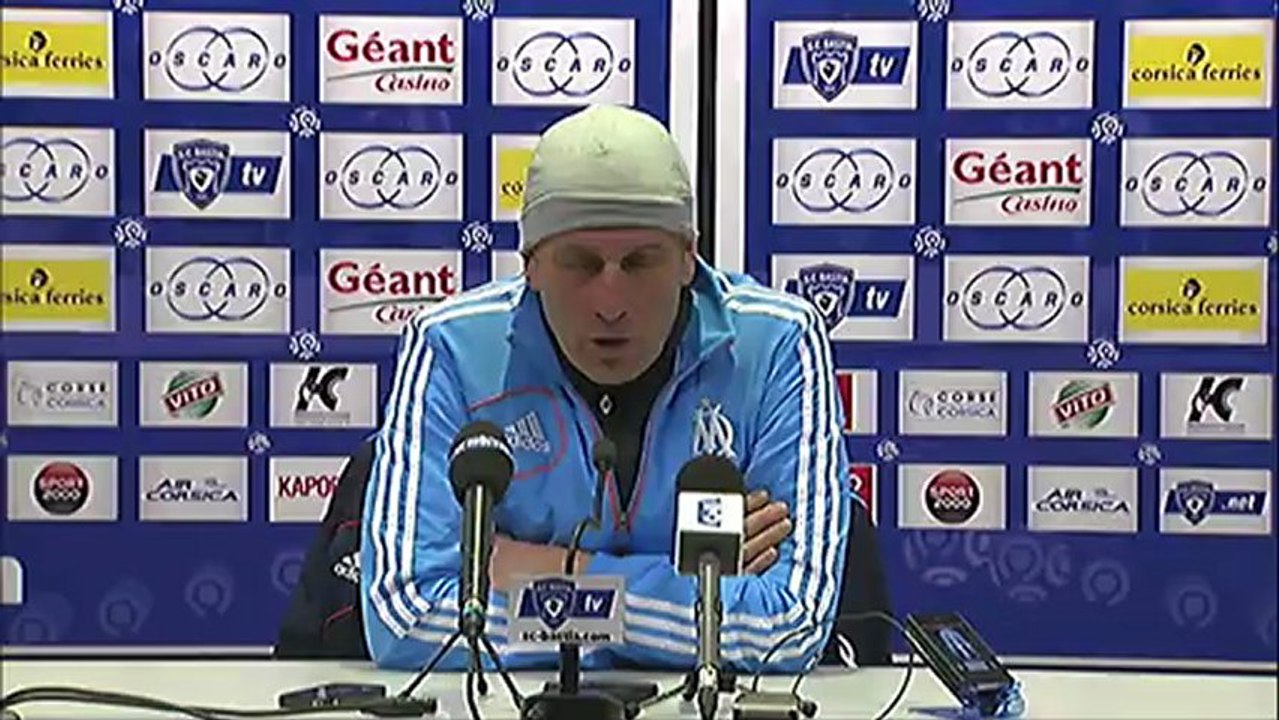 Conférence de presse SC Bastia - Olympique de Marseille : Frédéric HANTZ (SCB) - Elie BAUP (OM) - saison 2012/2013