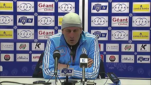 Conférence de presse SC Bastia - Olympique de Marseille : Frédéric HANTZ (SCB) - Elie BAUP (OM) - saison 2012/2013