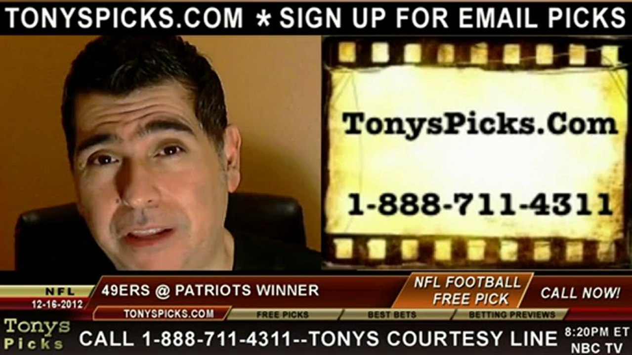 New England Patriots versus San Francisco 49ers Pick Prediction NFL Pro Football Preview 12-16-2012