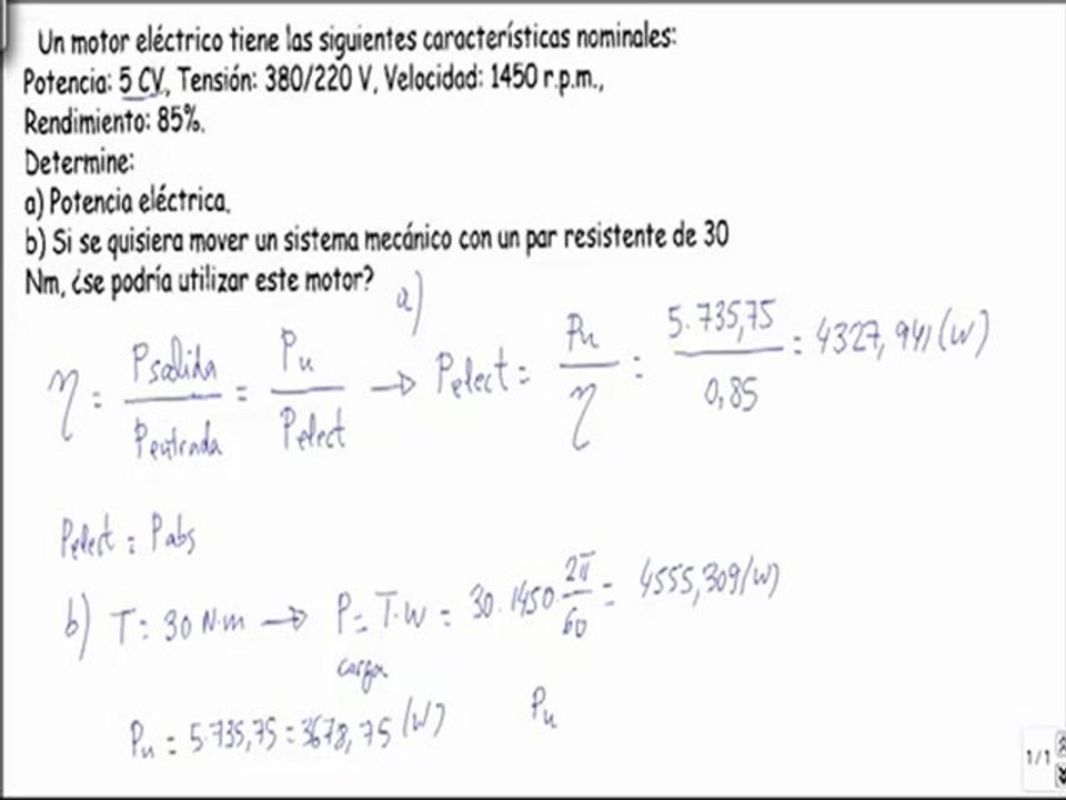 Maquinas electricas determinar potencia electrica de un motor