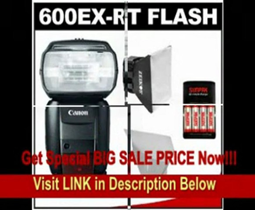 Canon Speedlite 600EX-RT Flash with Soft Box + Reflector + Batteries & Charger for EOS 60D, 7D, 1D X, 1D, 1DS, 5D Mark II III, Rebel T4i, T3i, T3 Digital SLR Camera