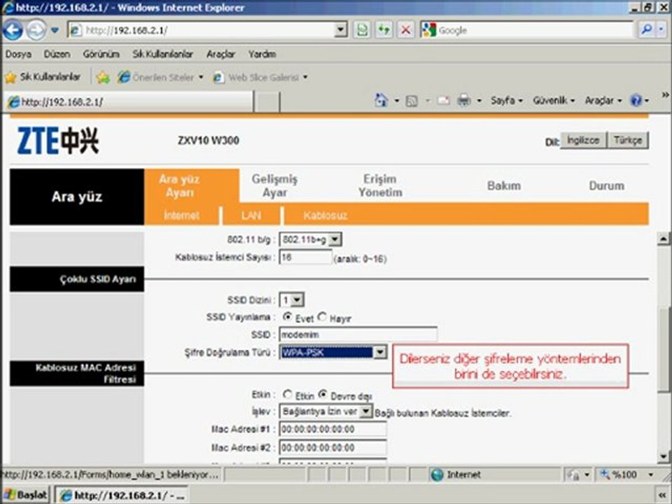 ZTE ZXV10 W300 Adsl Modem Kurulumu