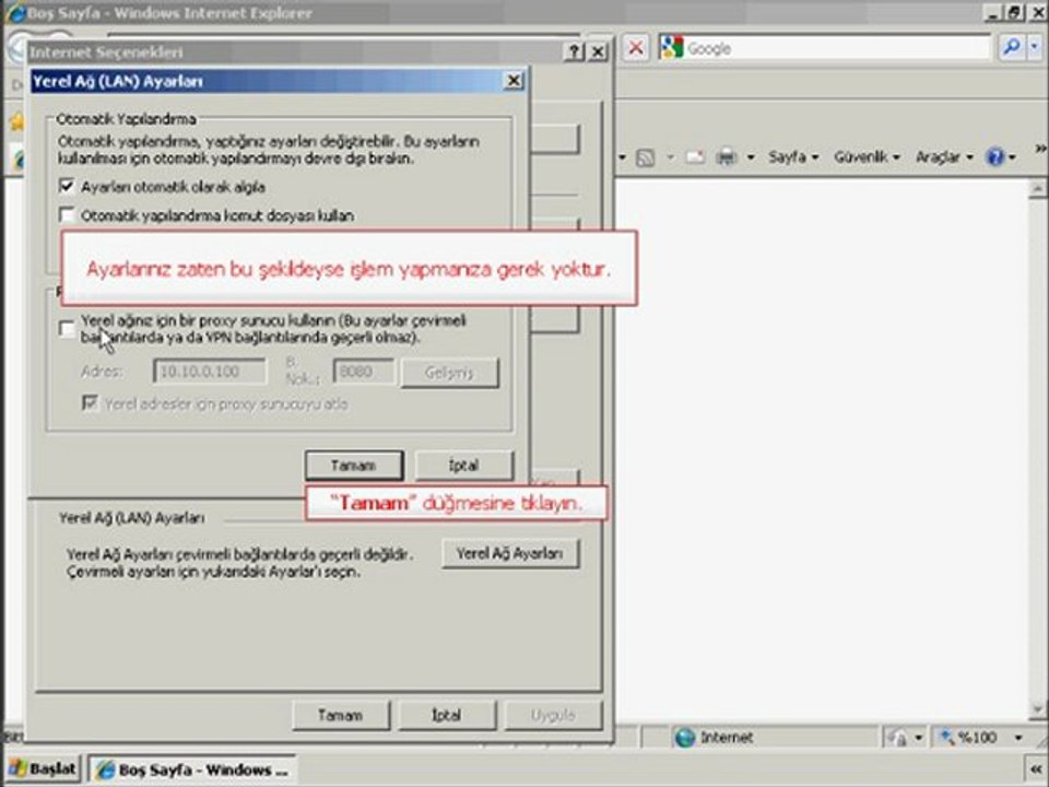 Adsl Yardım İnternet Explorer Proxy Ayarları