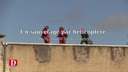 Exercice inondation: hélitreuillage à Auch